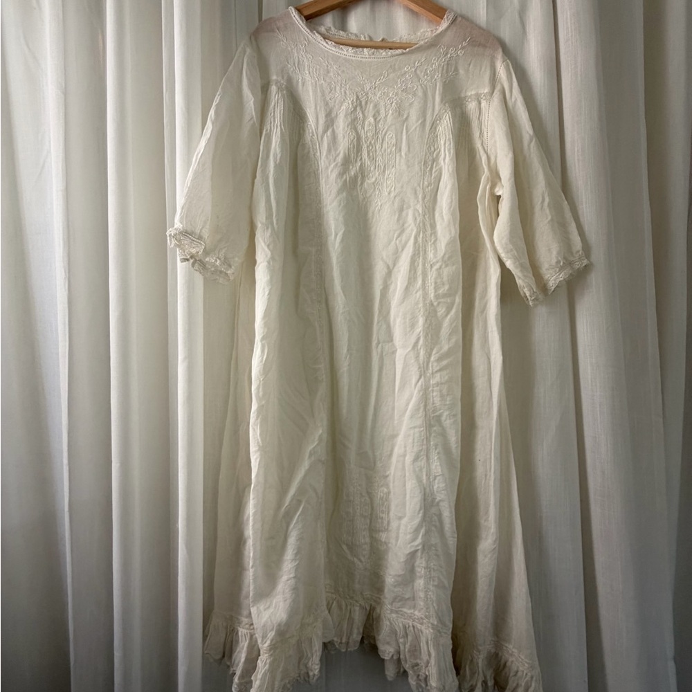 Magnolia Pearl Ivory Pintuck Lace Embroidered Prairie Dress OS
